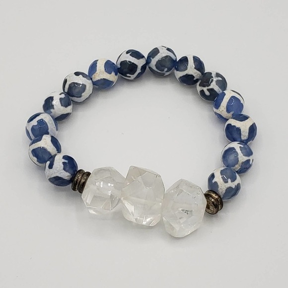 Druzy Beaded Bracelet - Cream & Blue Zebra (one bracelet per order) - Picture 3 of 6